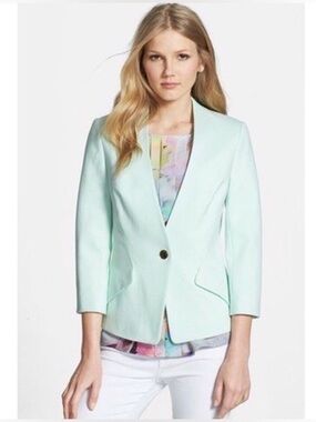 Ted Baker Ellsie Pastel Mint Green Tailored One Button Spring Summer Blazer Sz 4